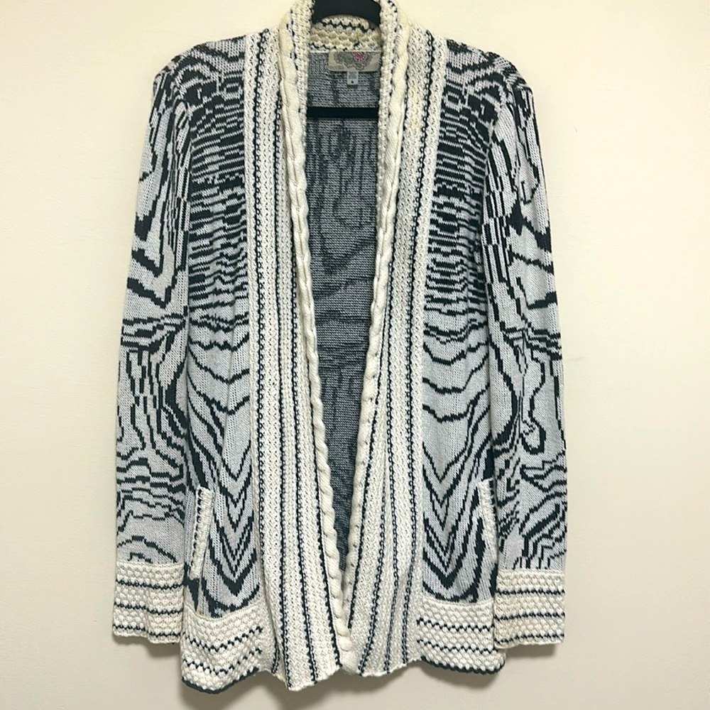 Ecate Cardigan Sweater black & white long sleeve open front Size S